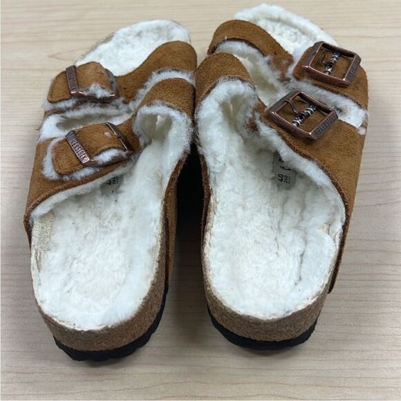 Birkenstock Arizona Big Buckle Shearling Sandals Brown Mink EU 40 9-9.5 - Picture 4 of 12